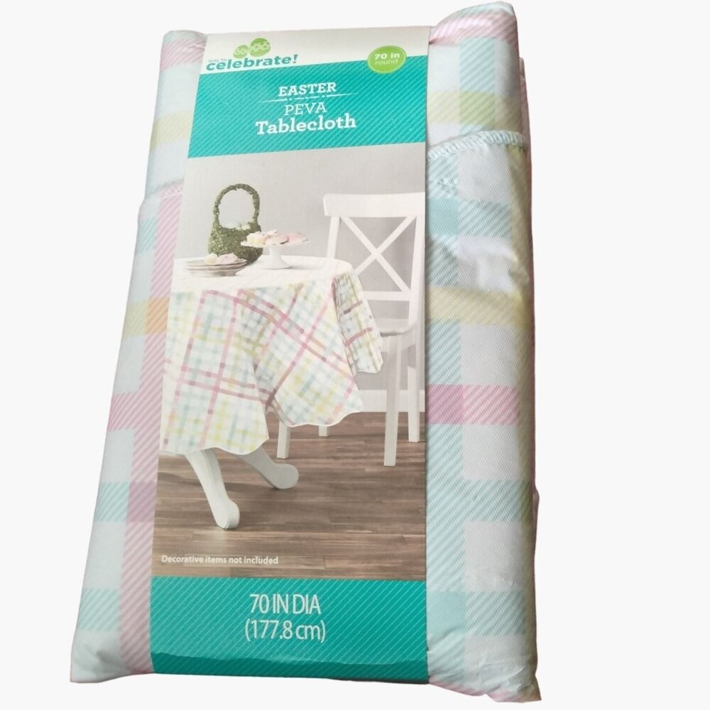 Way To Celebrate Vinyl Tablecloth Picnic Blue White Plaid 70 Inch Peva
